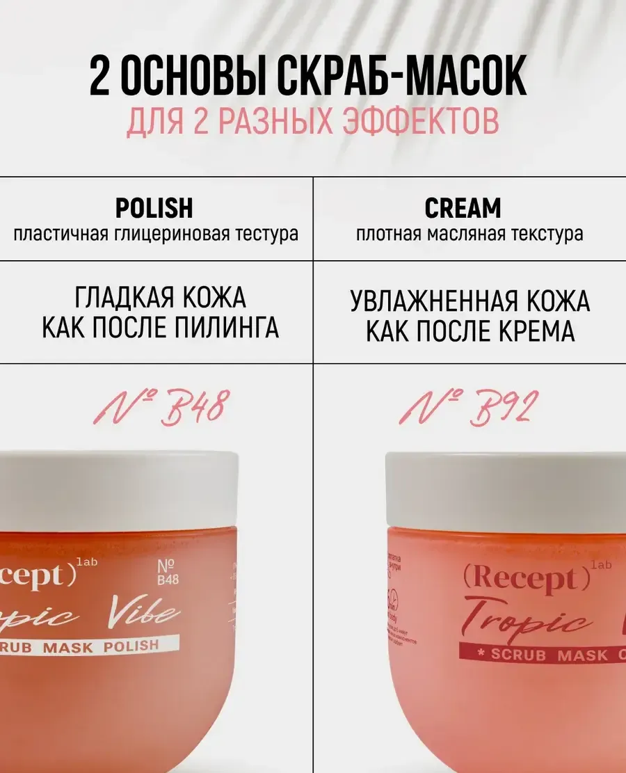 средство косметическое для ухода за кожей, для взрослых: скраб-маска для тела recept lab tropic vibe scrub cream в Новом Уренгое
