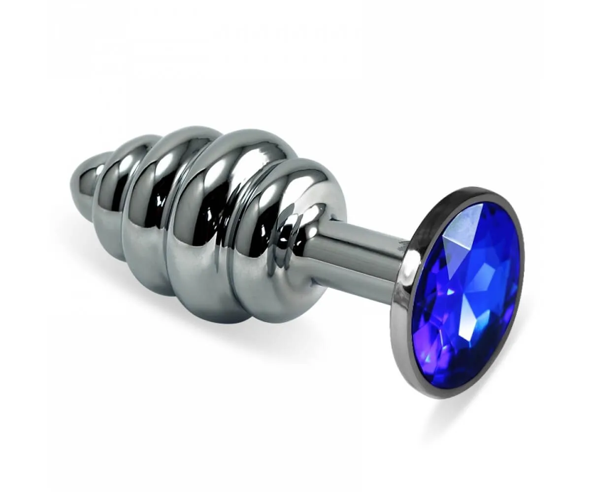 Анальная пробка Lovetoy Rosebud Spiral, с синим камнем