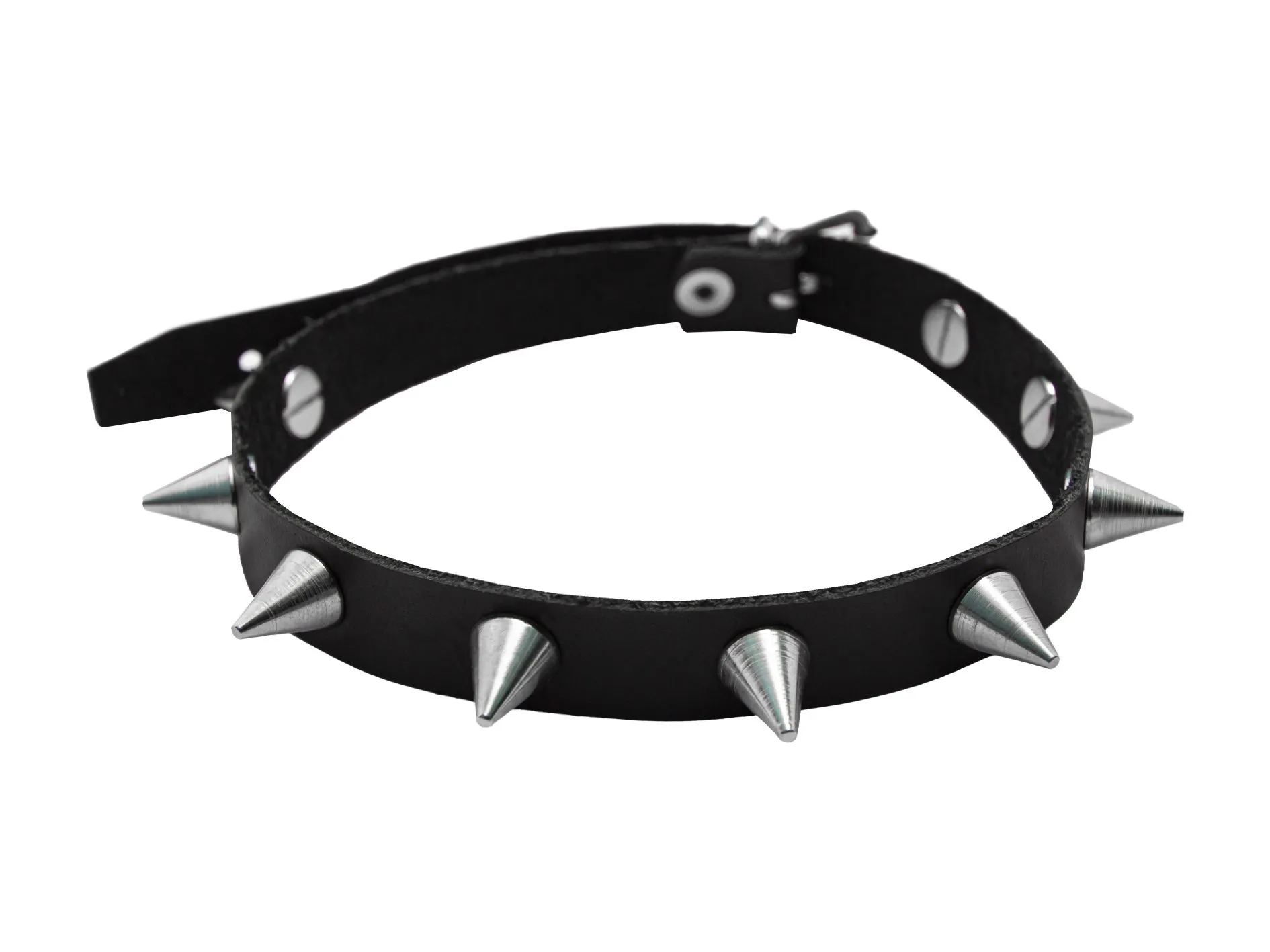Ошейник тонкий PinkRabbit с шипами, чёрный