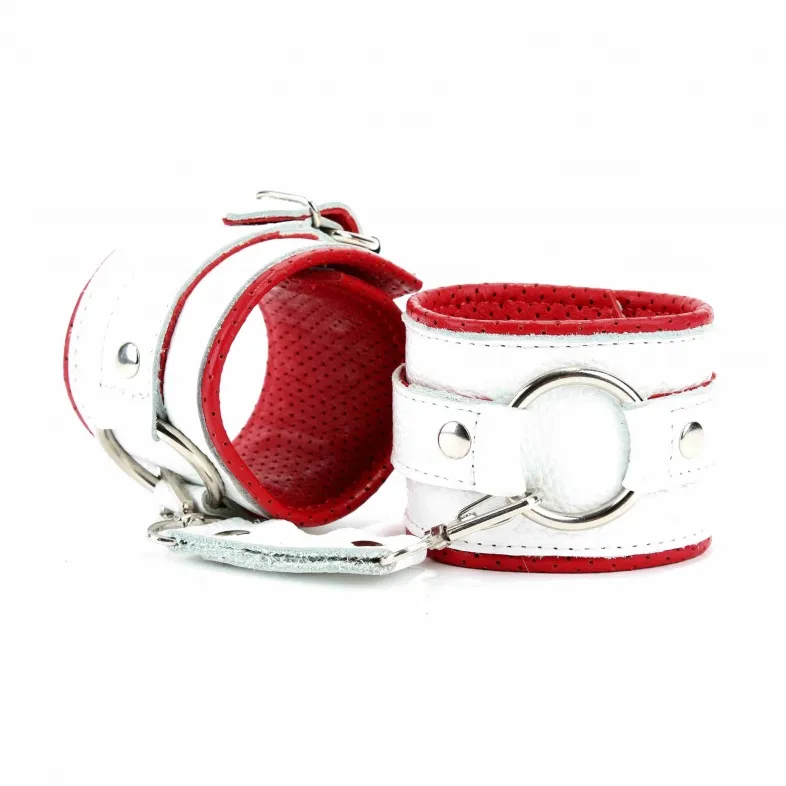 наручники из белой кожи с кольцом 51026ars в Новом Уренгое