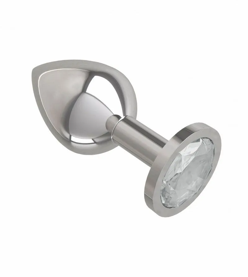 Анальная втулка Silver средняя c прозрачным кристаллом