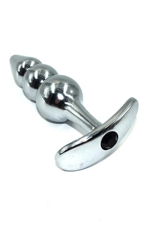 серебряная стимулирующая анальная пробка для ношения с черным кристаллом (small) в Новом Уренгое