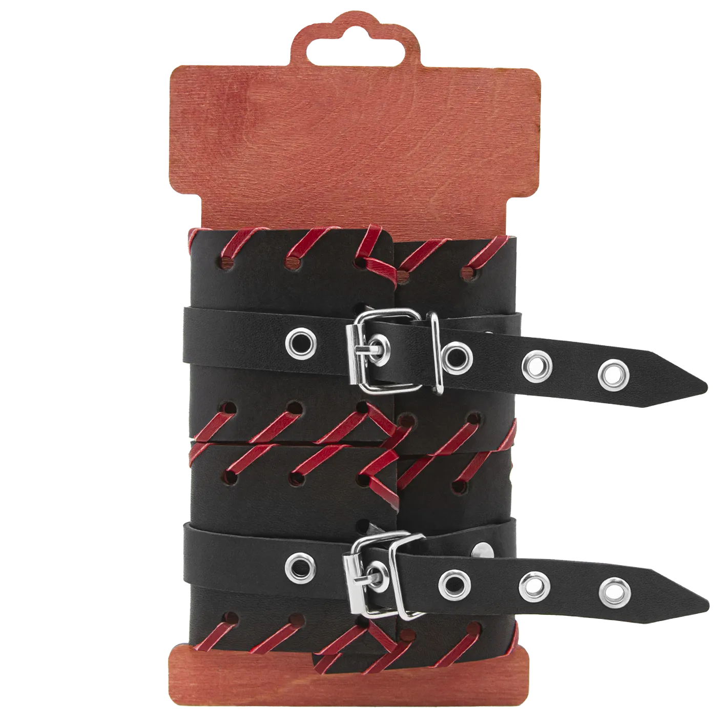 оковы кожаные pinkrabbit с красной окантовкой, черные в Новом Уренгое