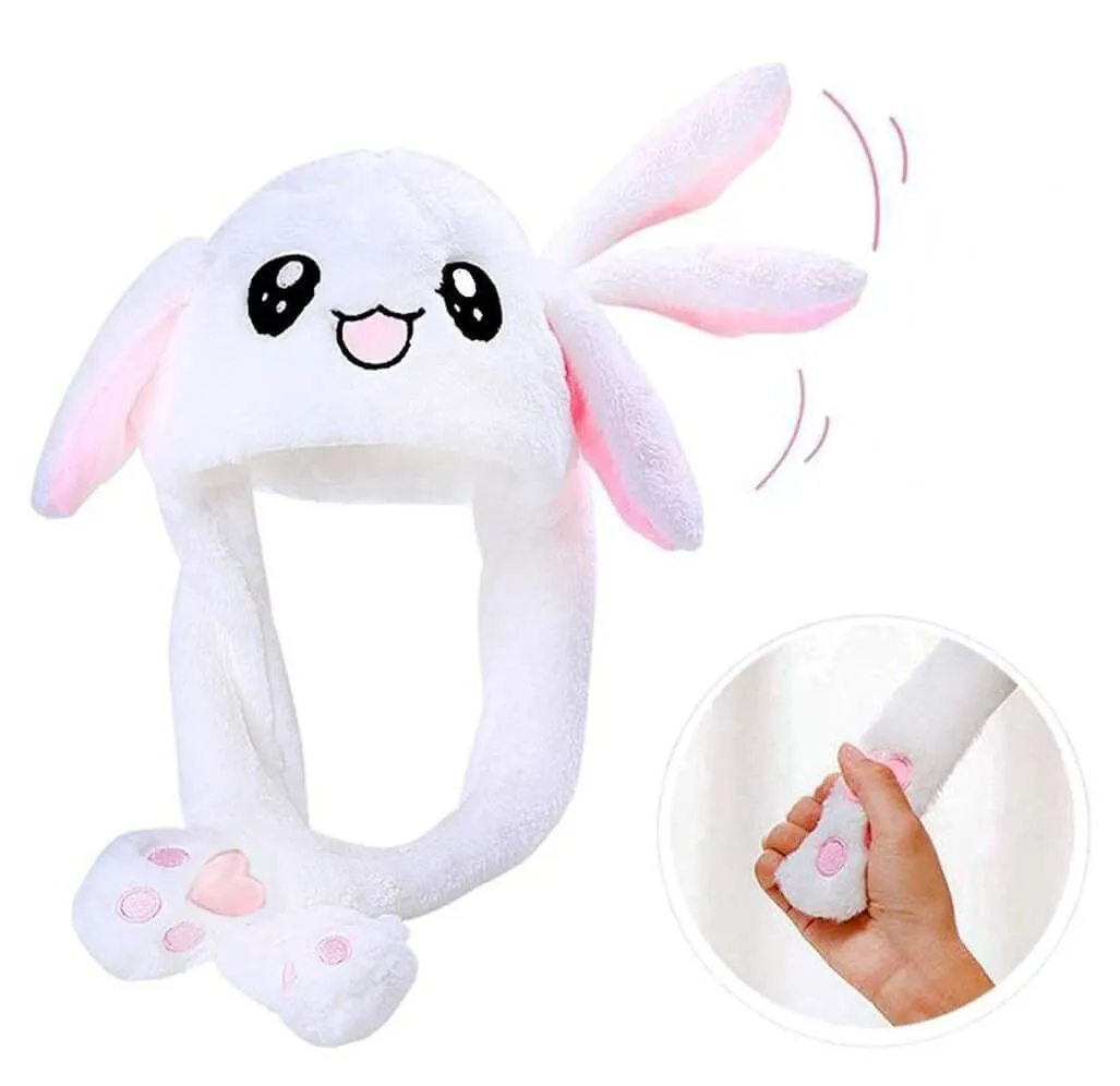 шапка-зайка с двигающимися ушами, белая в Новом Уренгое