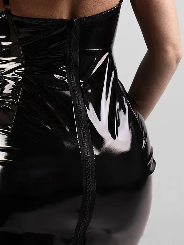 Эротическое платье pinkrabbit из лаковой кожи на молнии, чёрное в Новом Уренгое