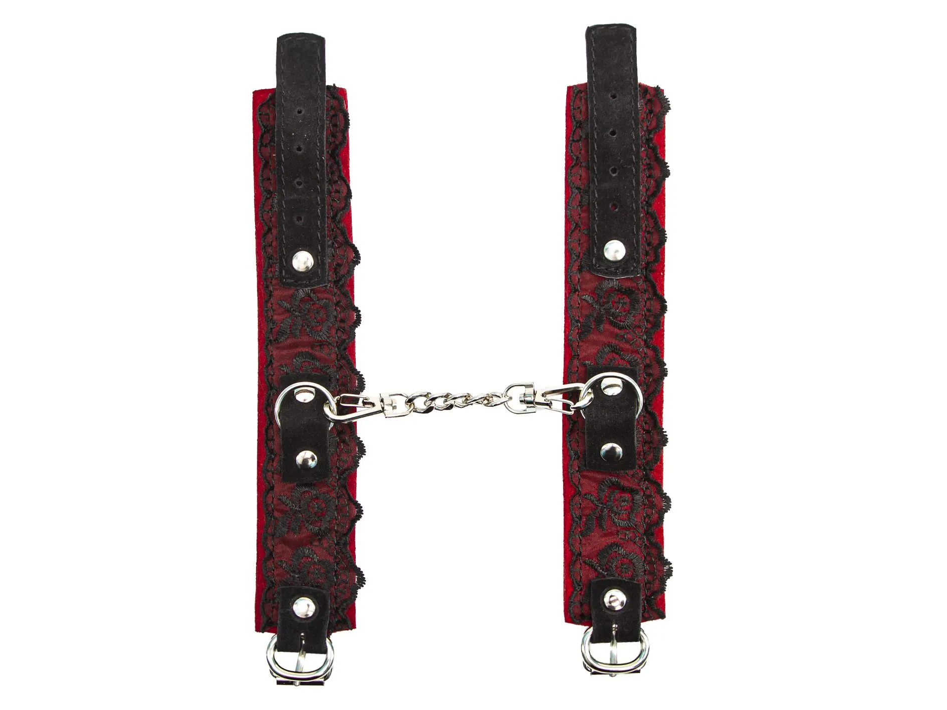 hаручники pinkrabbit замшевые красные с черным кружевом на цепочке в Новом Уренгое