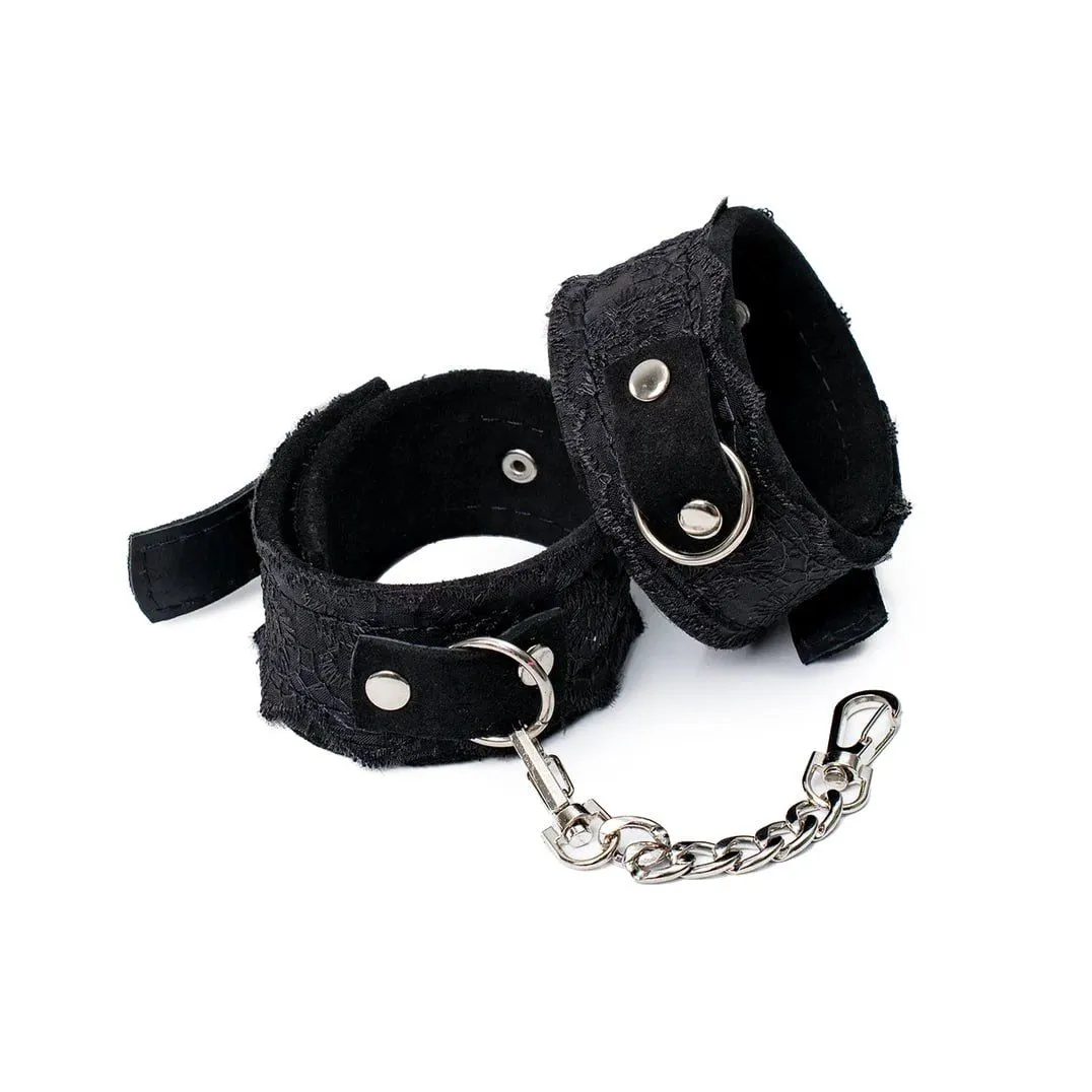 наручники замшевые с кружевом на цепочках, xl, чёрные в Новом Уренгое