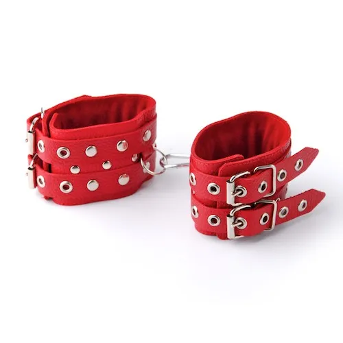 наручники кожаные красные с ремешками 3050-2 в Новом Уренгое