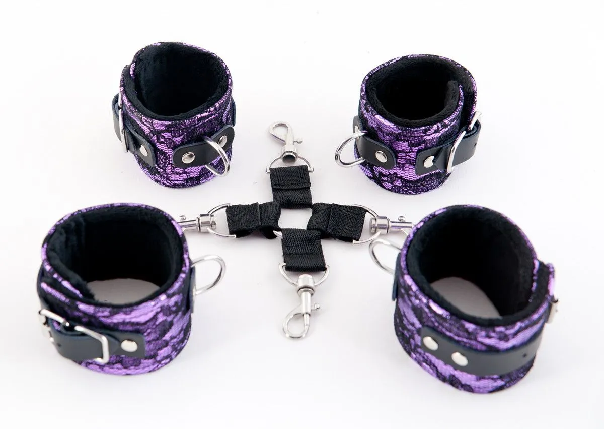 кружевной бондажный комплект toyfa marcus (сцепка, наручники и оковы), розовый в Новом Уренгое