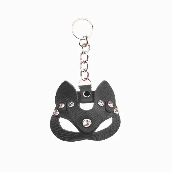 Брелок - маска кошки со стразами, чёрная