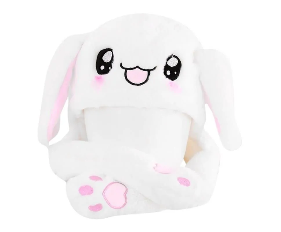 шапка-зайка с двигающимися ушами, белая в Новом Уренгое