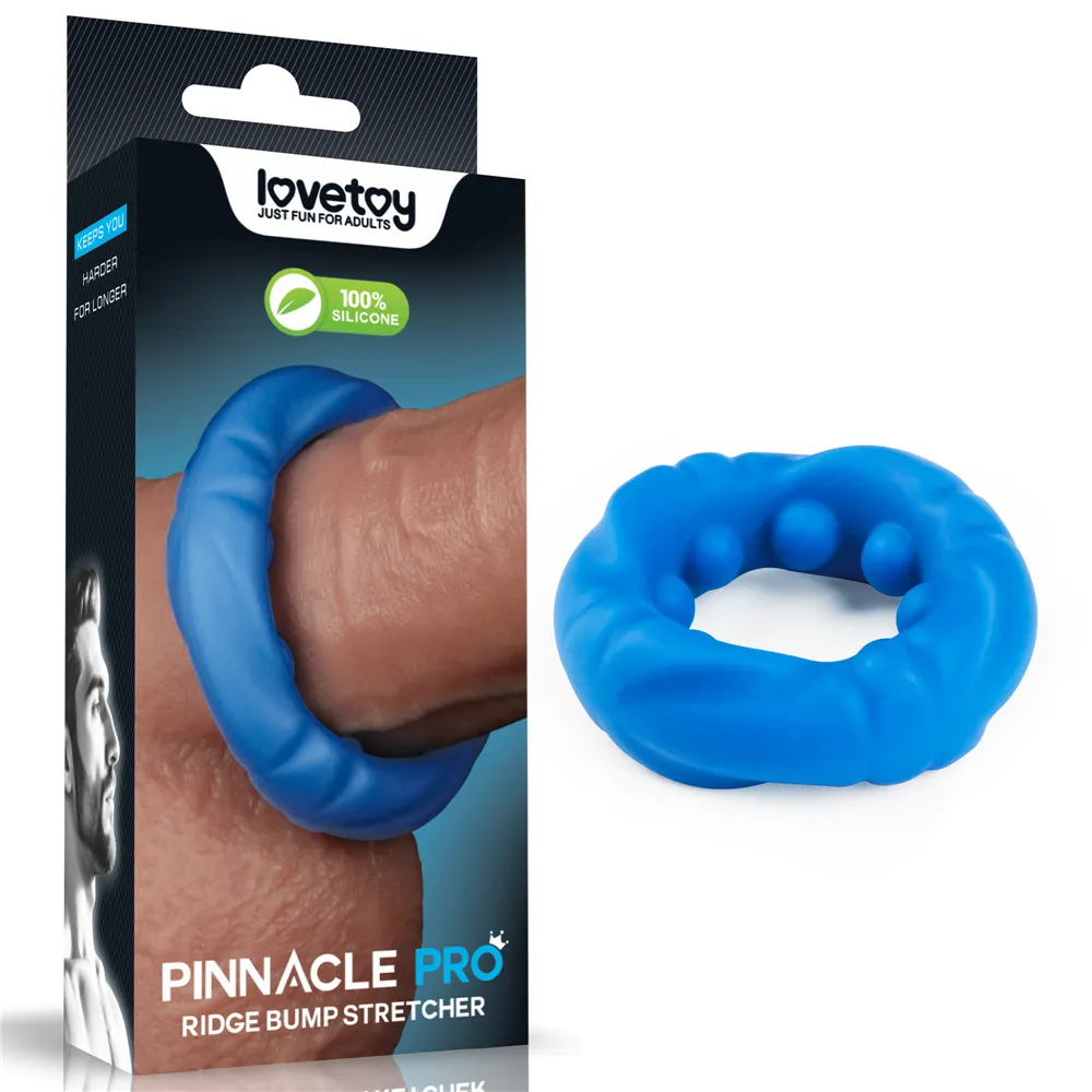 Эрекционное кольцо текстурированное Lovetoy Pinnacle Pro Ridge Bump Stretcher, синее