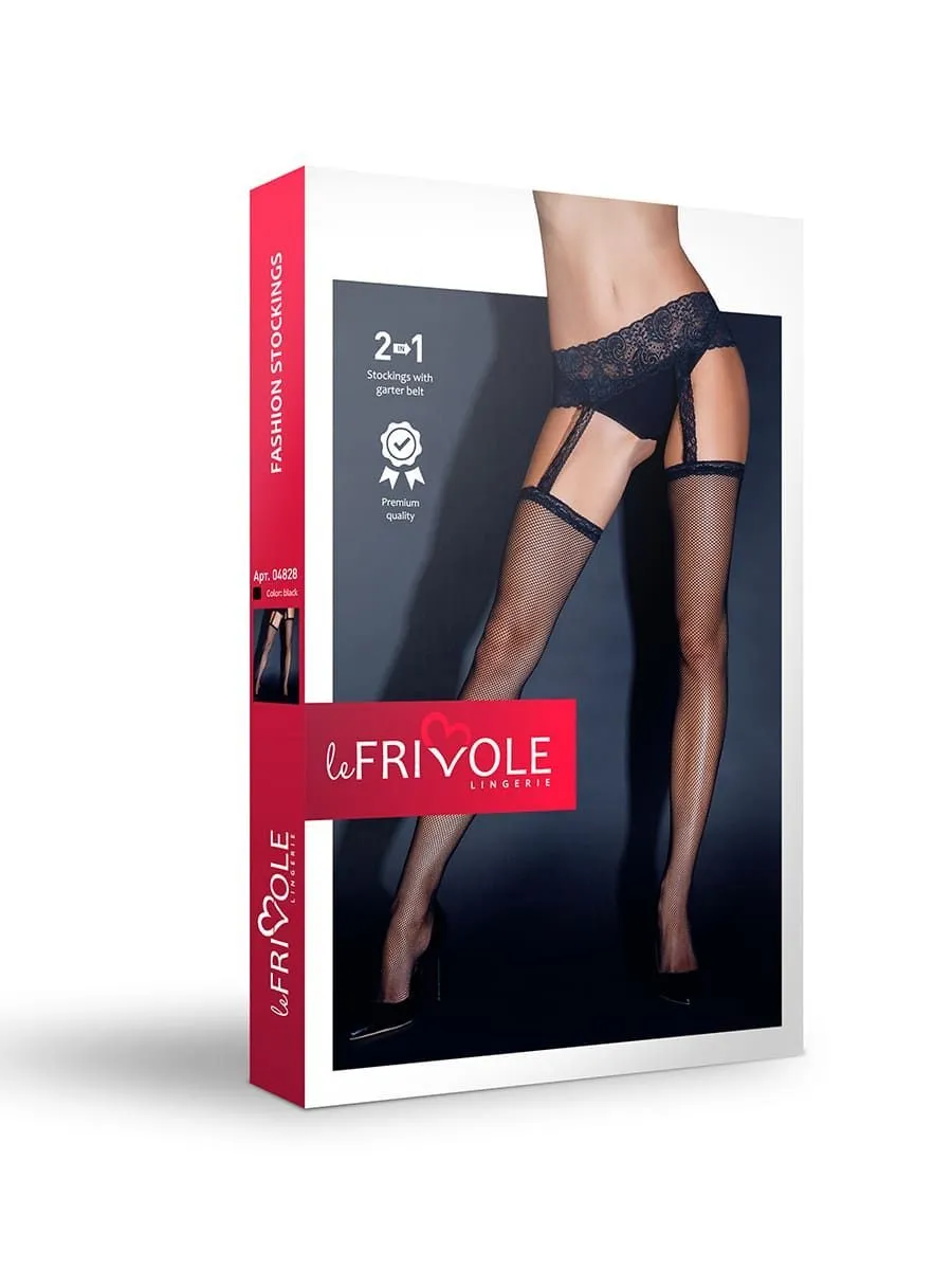 Эротическое чулки с черным кружевным поясом в сетку le frivole sense в Новом Уренгое