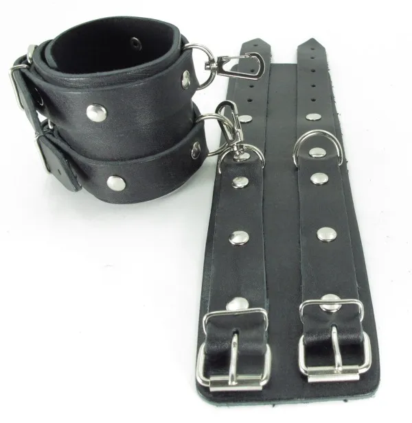 оковы из кожи черные с двумя пряжками 56007ars в Новом Уренгое