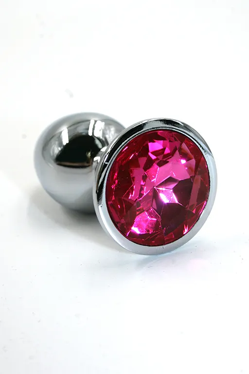 серебристая анальная пробка с ярко-розовым кристаллом (small) в Новом Уренгое