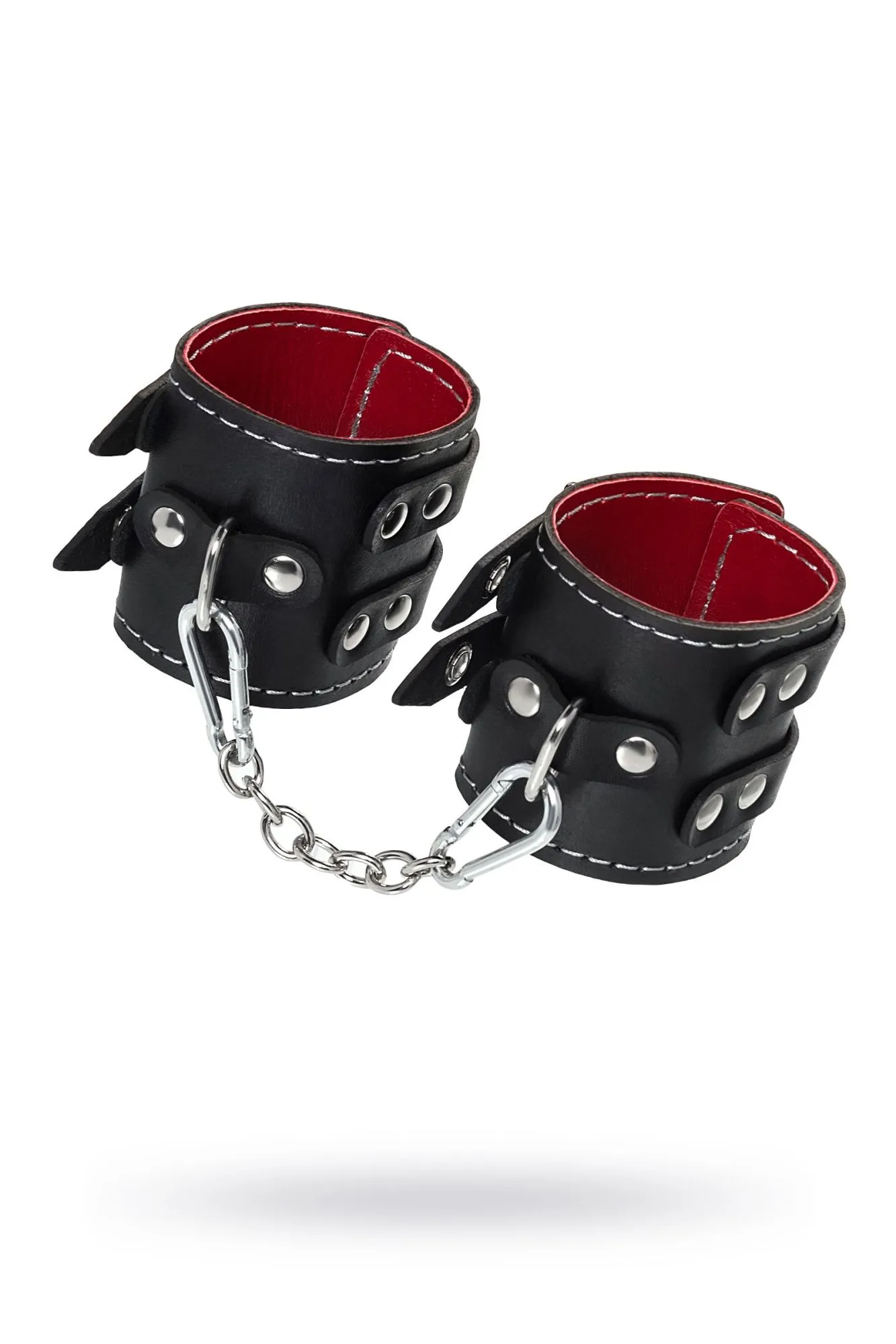 наручники pecado bdsm, с двумя ремнями и красной подкладкой, натуральная кожа, черные в Новом Уренгое
