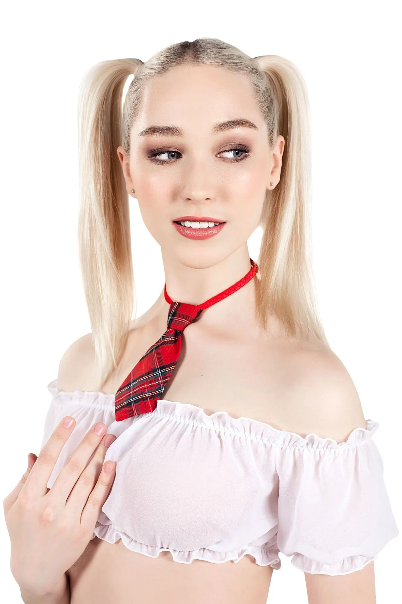 Эротическое верхняя часть костюма «американская школьница», pecado bdsm, топ, галстук, бело-красный, 42 в Новом Уренгое
