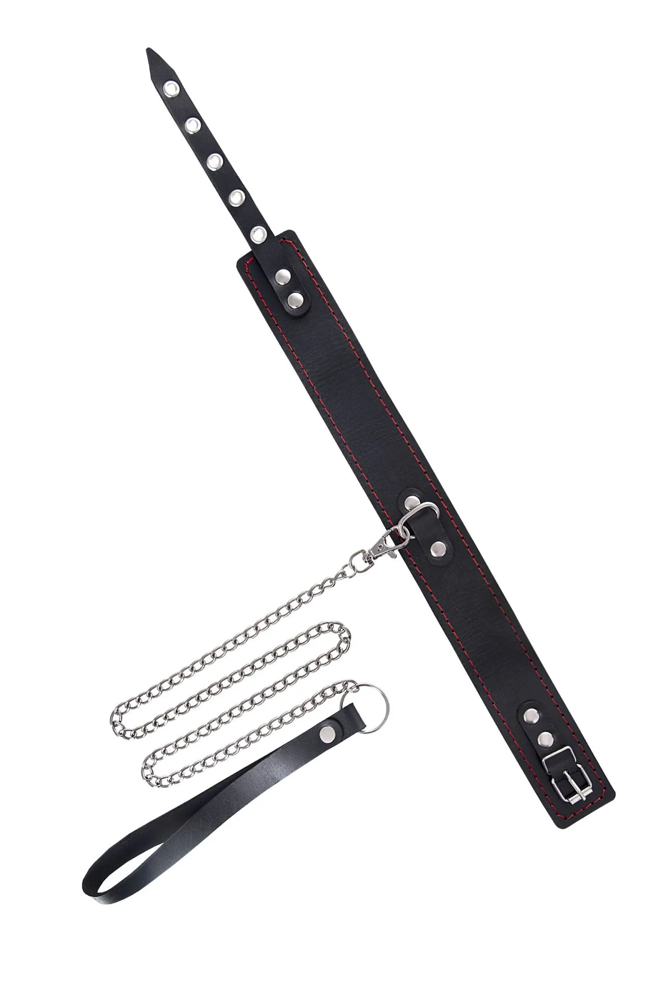 ошейник pecado bdsm, двухслойный с красной строчкой, натуральная кожа, черный в Новом Уренгое