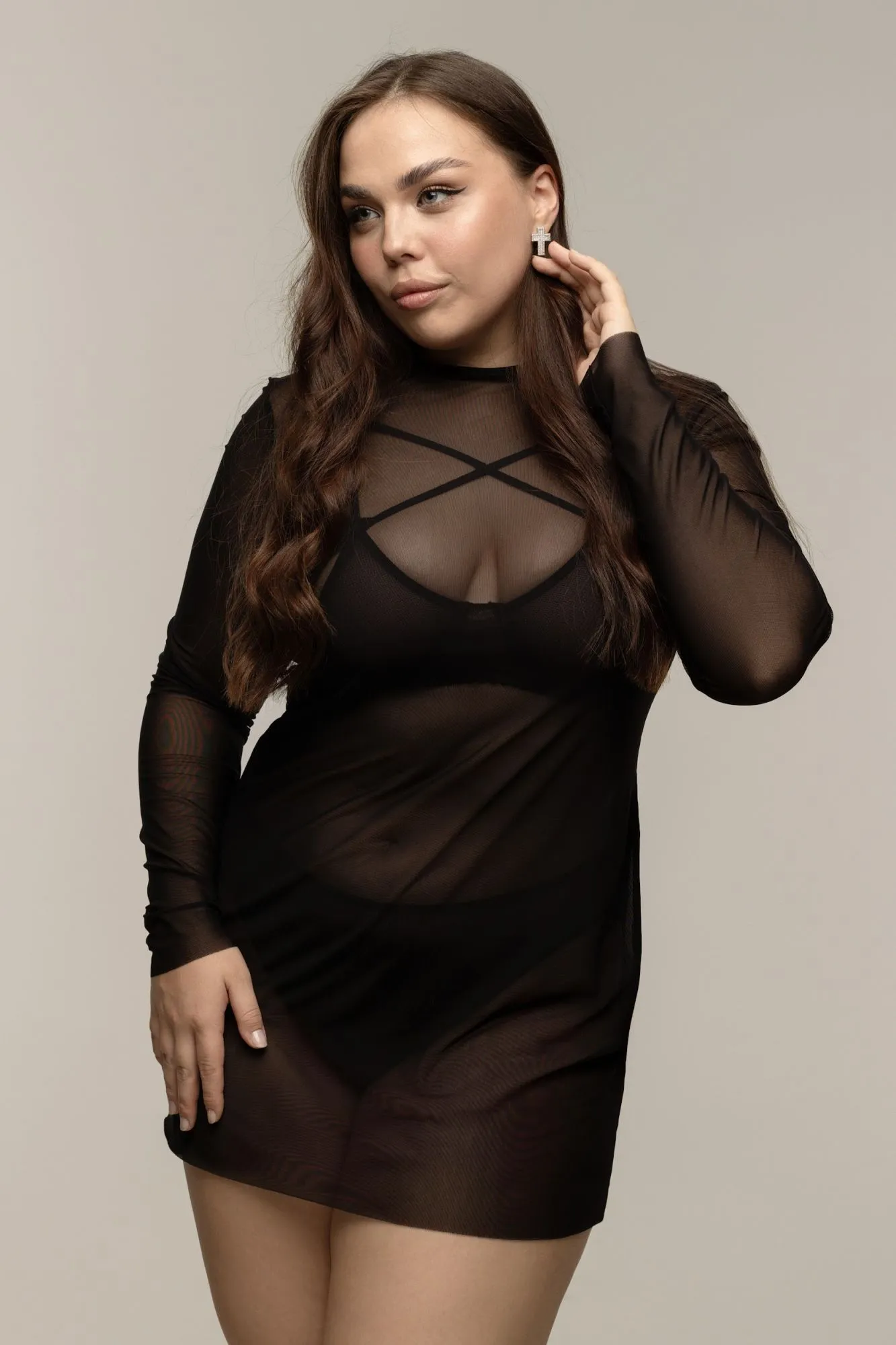 Эротическое платье pinkrabbit из эластичной сетки, чёрное в Новом Уренгое