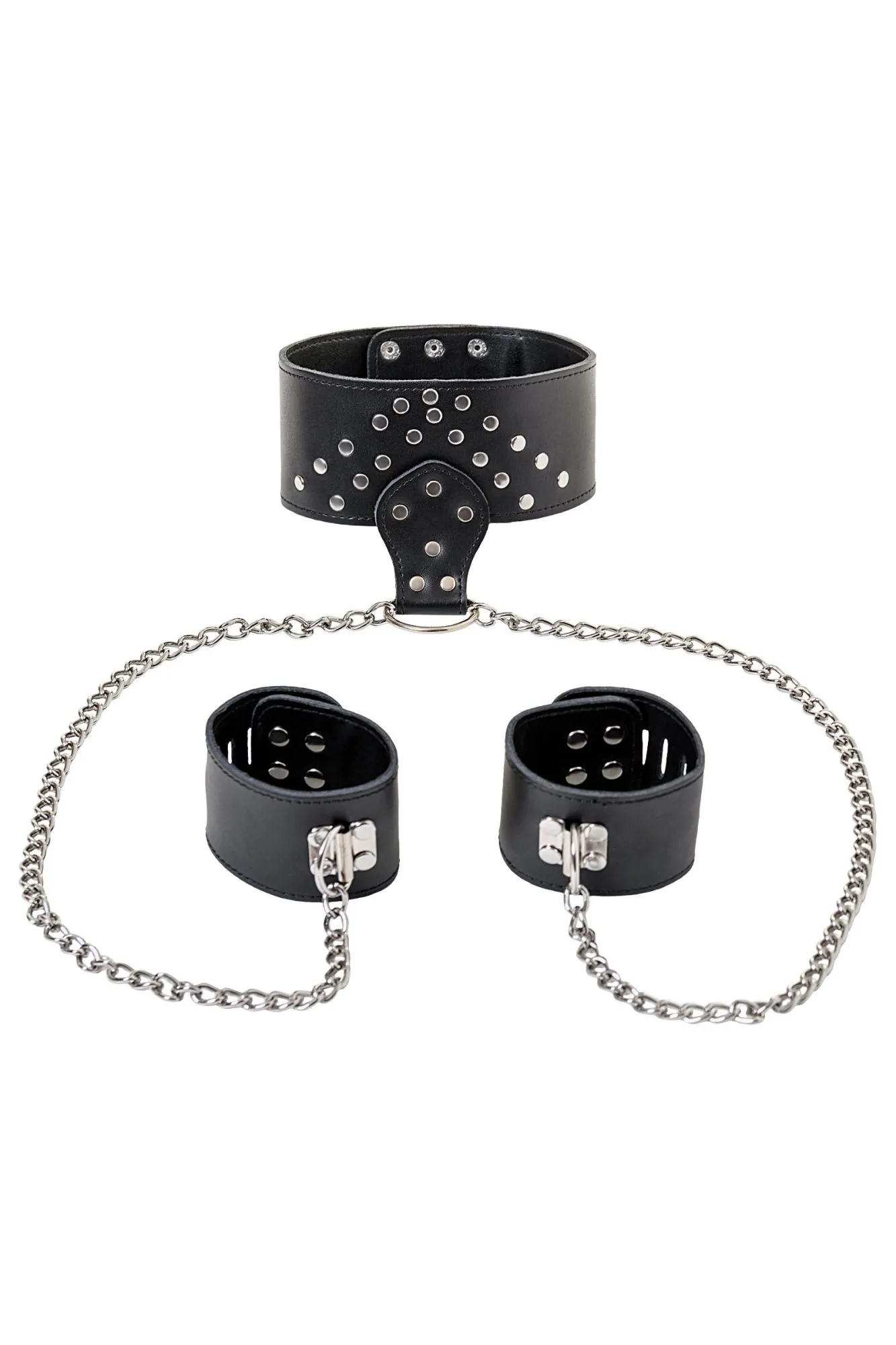 комплект toyfa theatre, ошейник с наручниками, кожанный, чёрный в Новом Уренгое