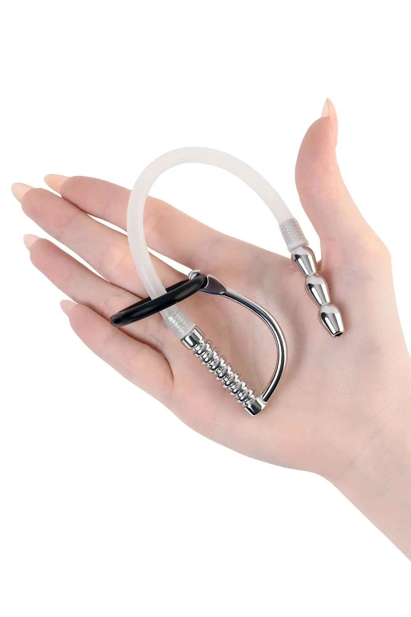 уретральный катетер metal by toyfa, со сменными фиксирующими кольцами, силикон, серебряный в Новом Уренгое