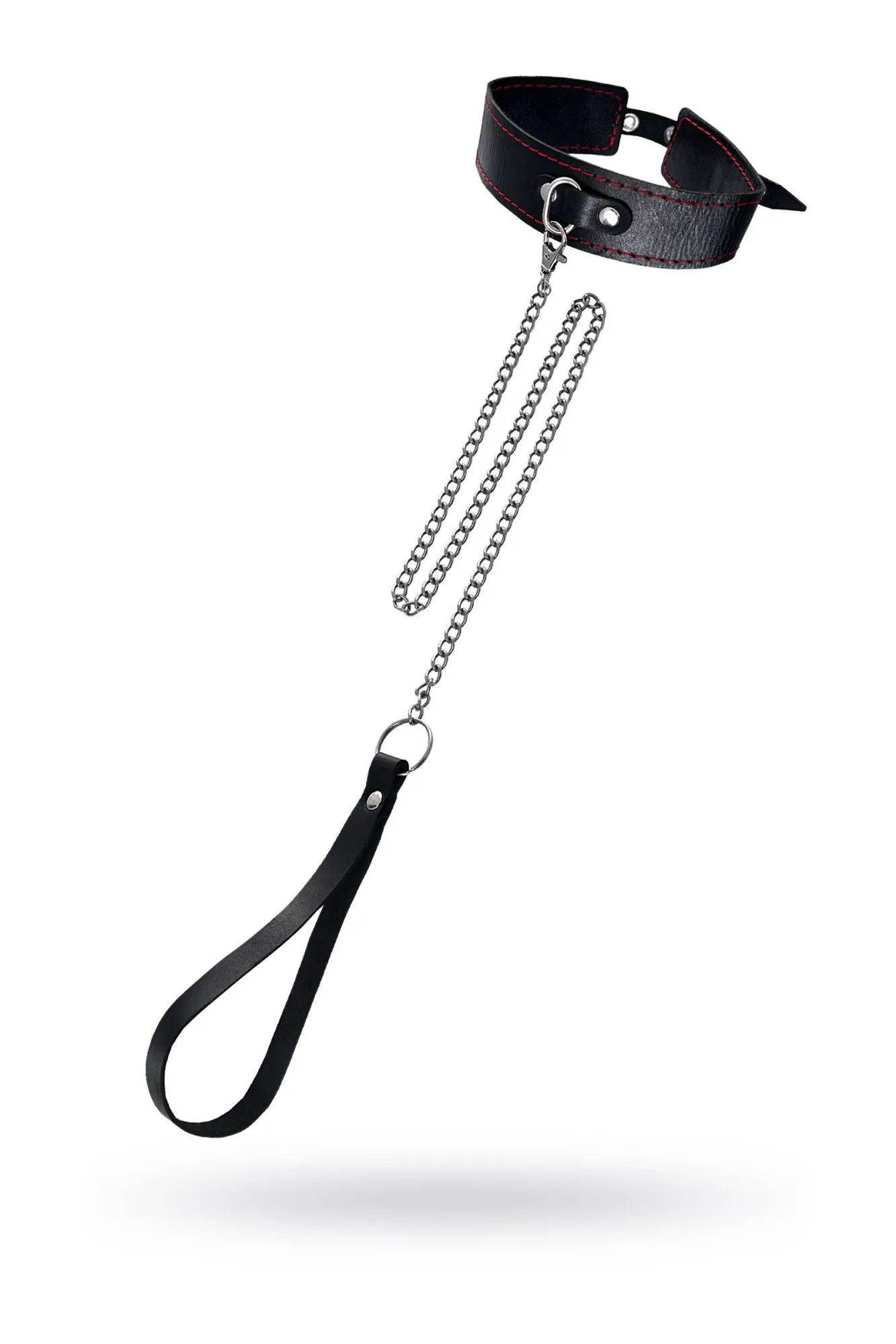 ошейник pecado bdsm, двухслойный с красной строчкой, натуральная кожа, черный в Новом Уренгое