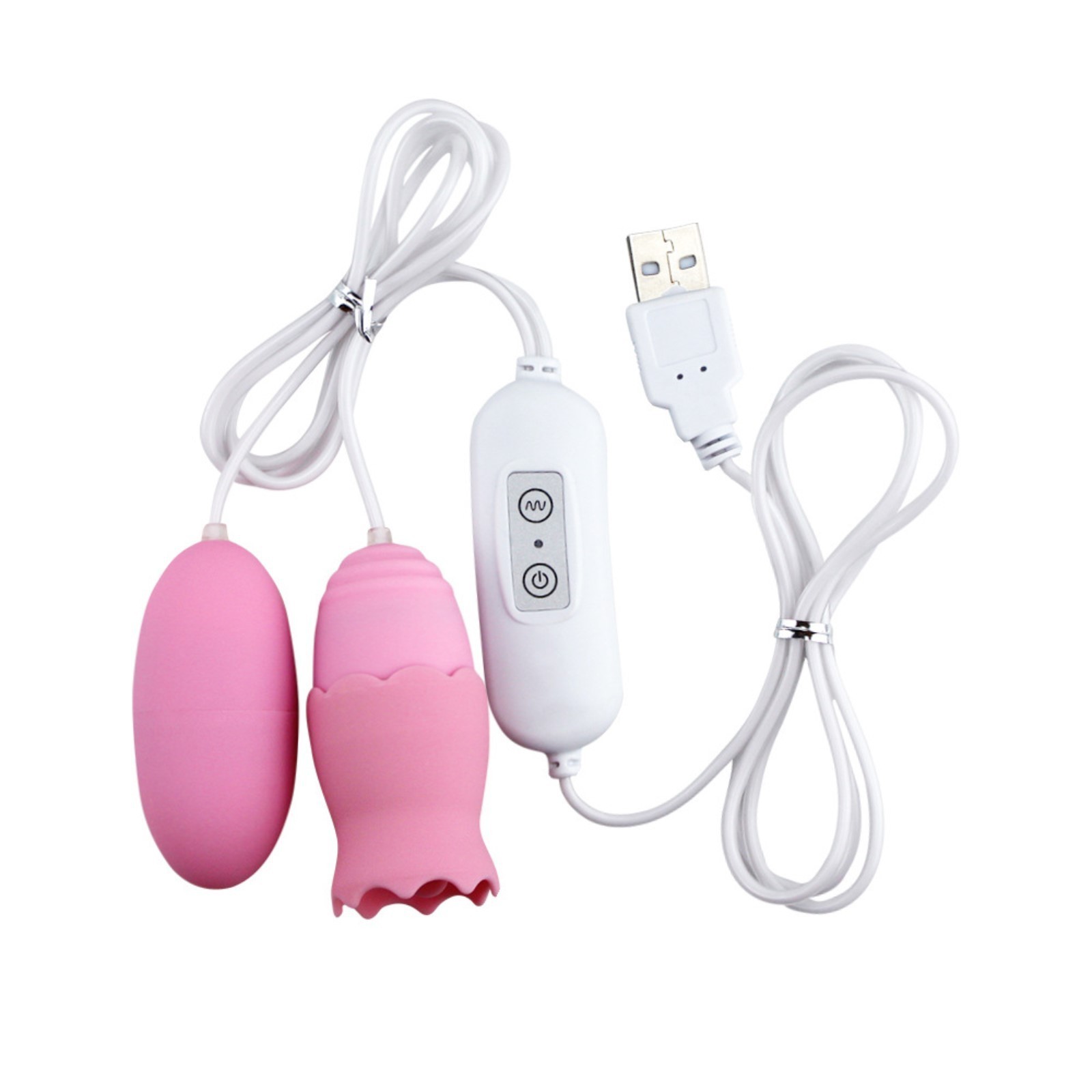 виброяйца с насадкой для сосков и клитора, 12 режимов, usb, силикон, розовый в Новом Уренгое