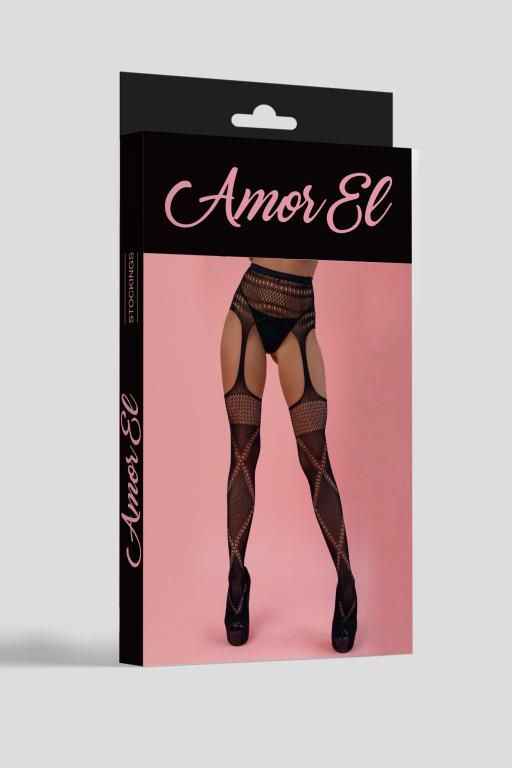 Эротическое колготки (имитация чулок с поясом) amor el (s/l) с перекрестным узором, черные в Новом Уренгое