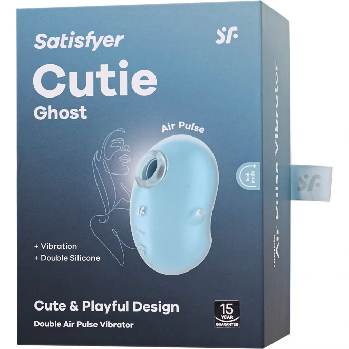 вакуум-волновой стимулятор клитора с вибрацией satisfyer cutie ghost, силикон, голубой, 9,1 см в Новом Уренгое