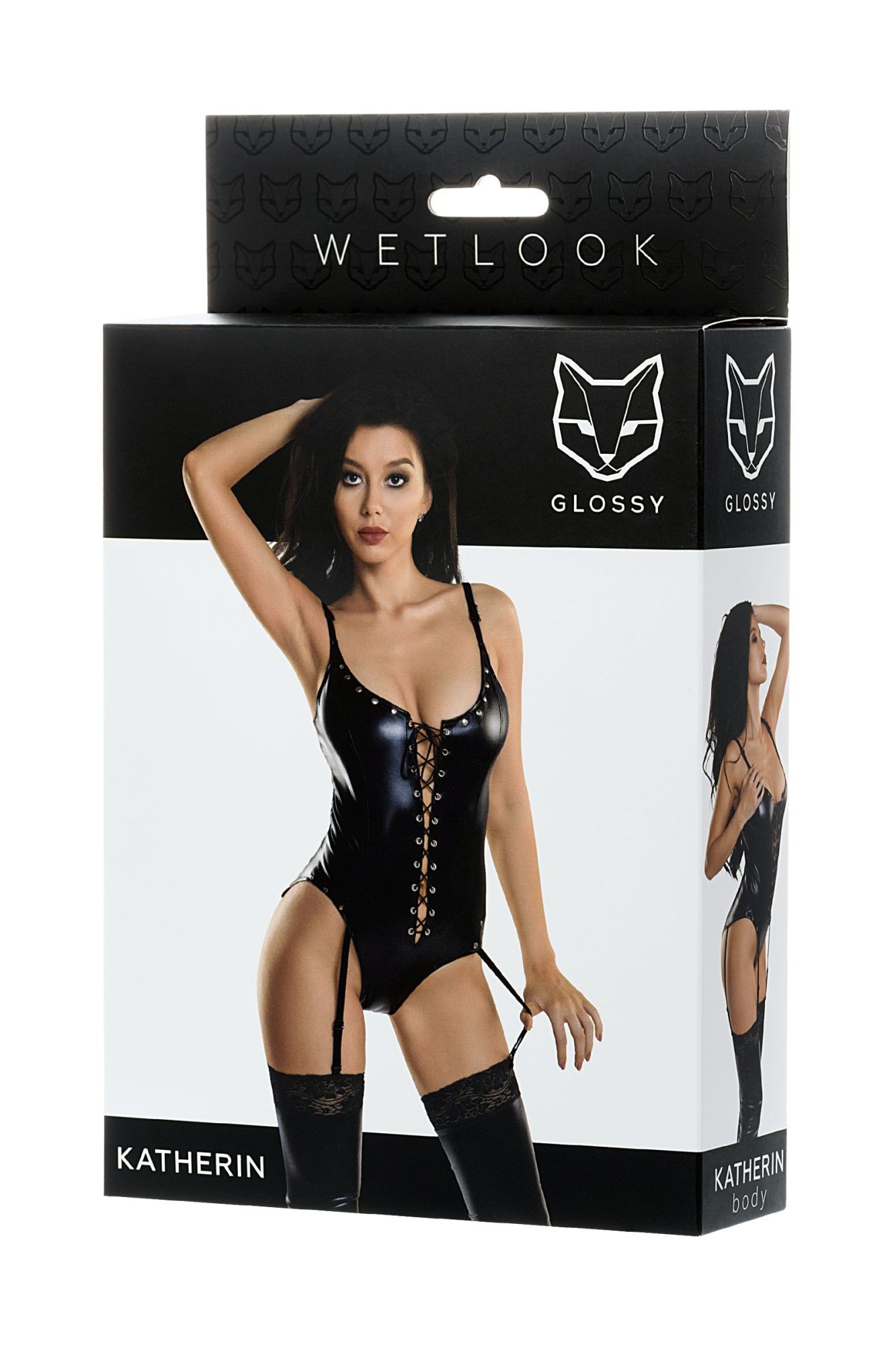 Эротическое боди glossy katherin из материала wetlook на шнуровке, черное, l в Новом Уренгое