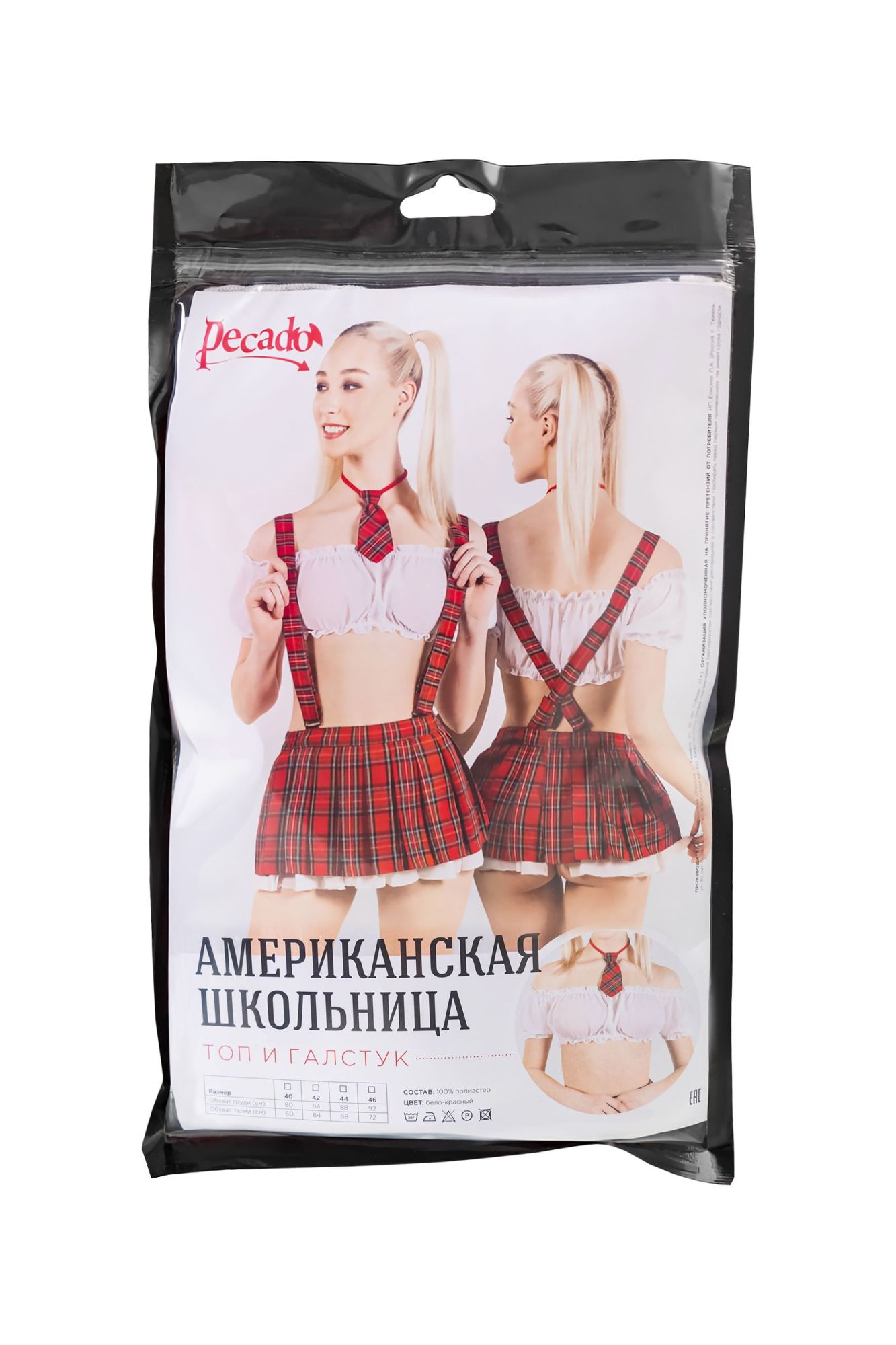 Эротическое верхняя часть костюма «американская школьница», pecado bdsm, топ, галстук, бело-красный, 46 в Новом Уренгое