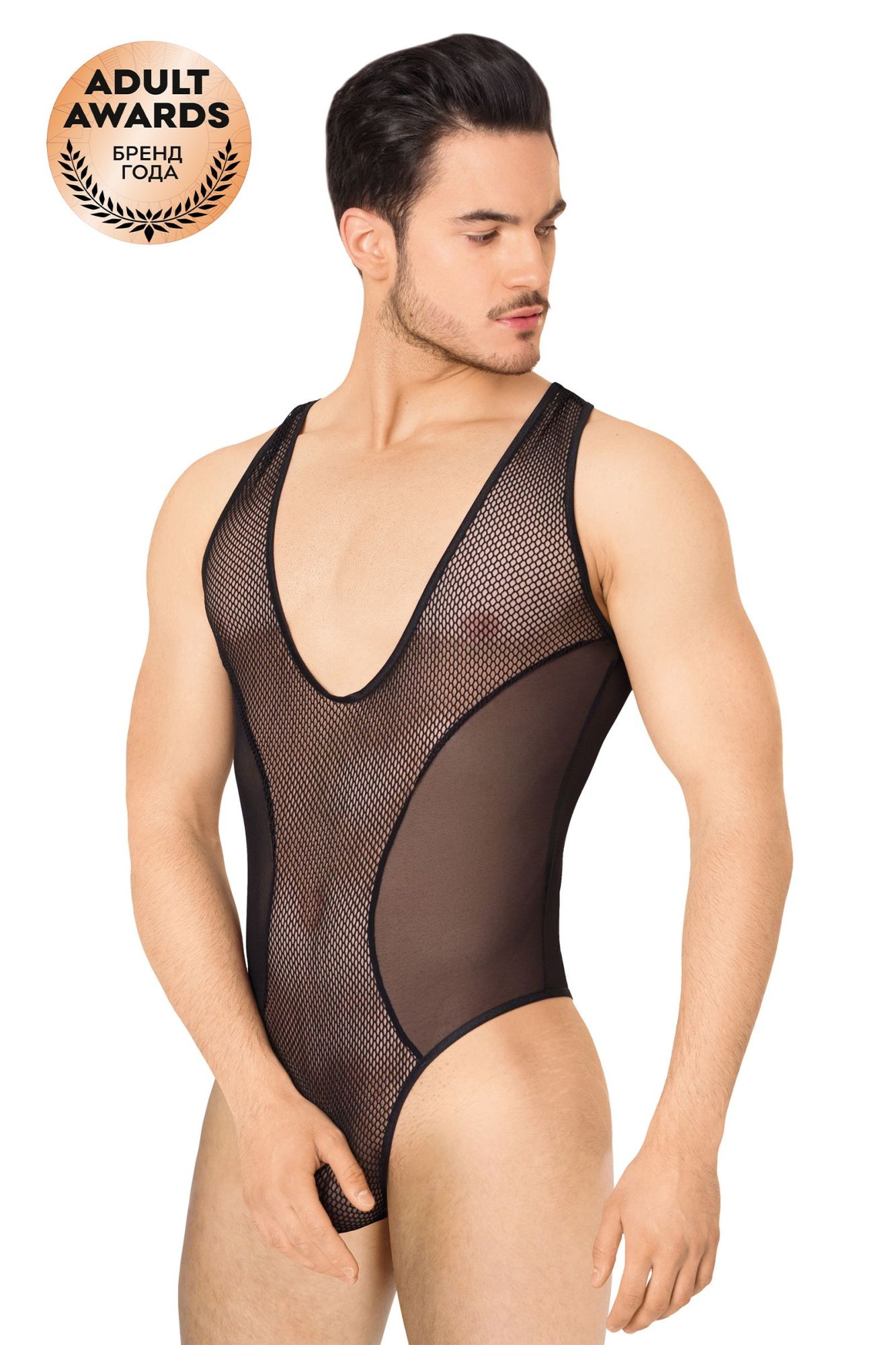 Эротическое боди из сетки мужское softline collection, черный, xl в Новом Уренгое