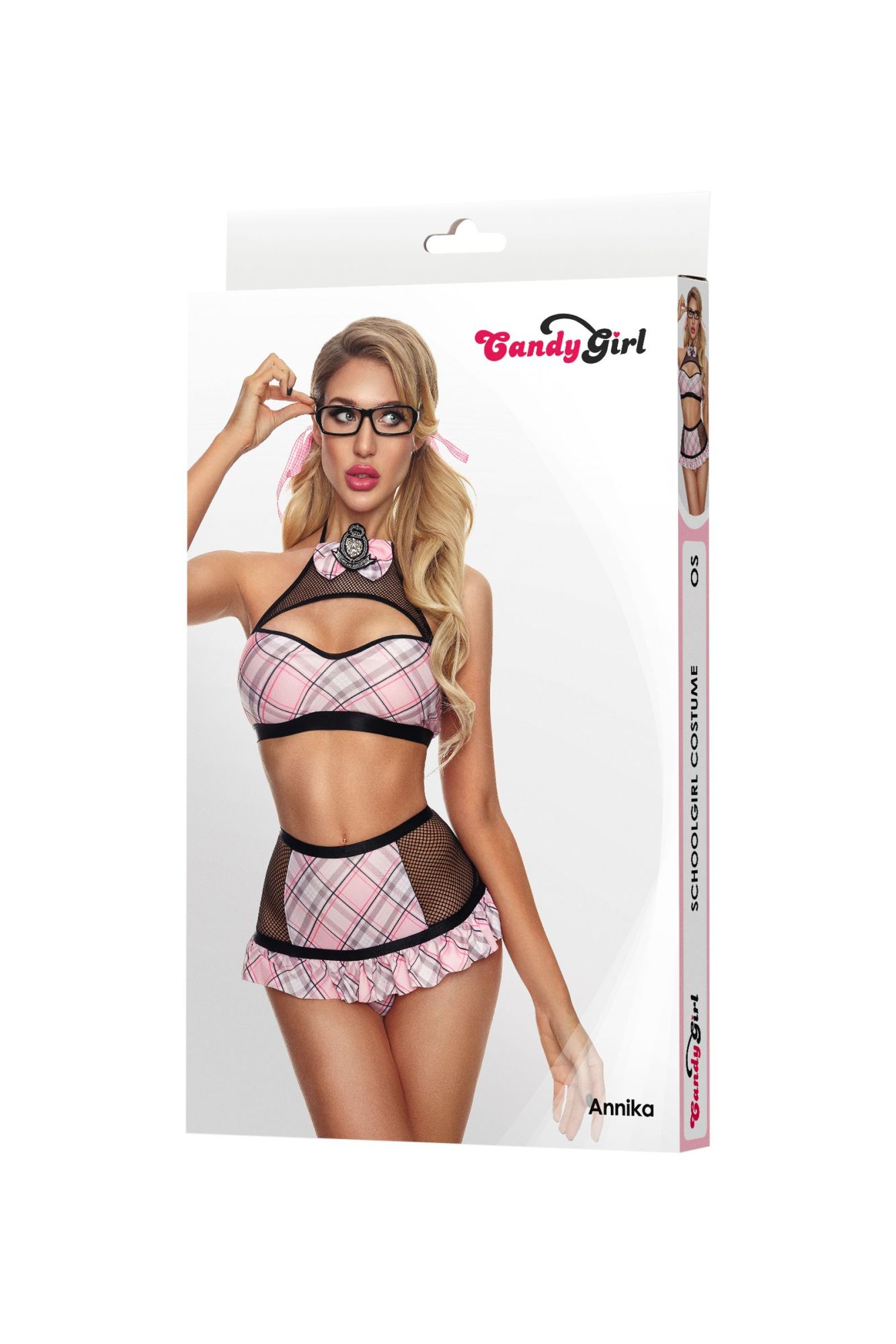 Эротическое костюм школьницы candy girl annika (топ, трусики, значок, очки, аксессуары) розовый, os в Новом Уренгое