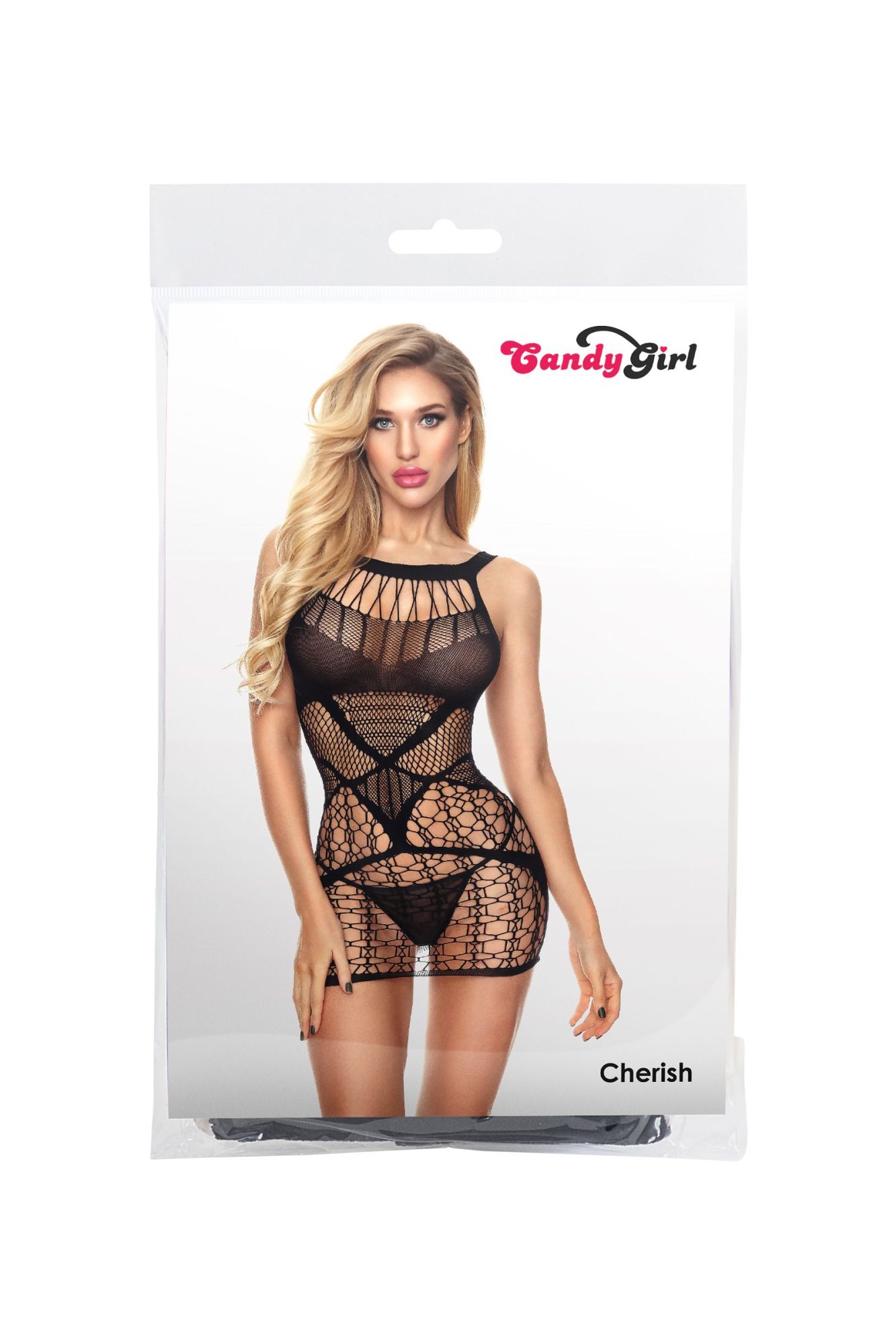 Эротическое платье-сетка и стринги candy girl cherish черные, os в Новом Уренгое