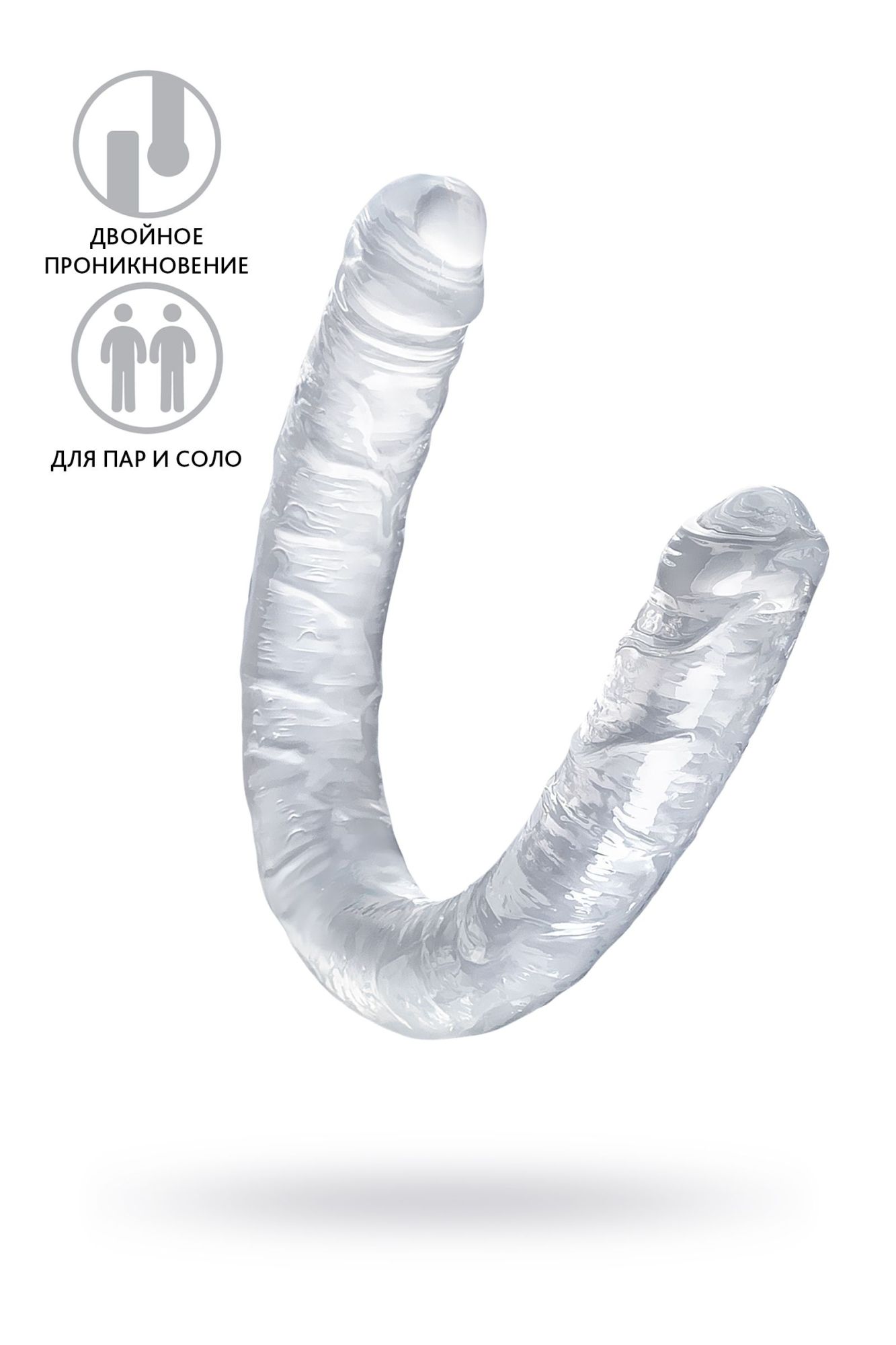 фаллоимитатор двусторонний toyfa double dildo, tpr, прозрачный, 40 см в Новом Уренгое
