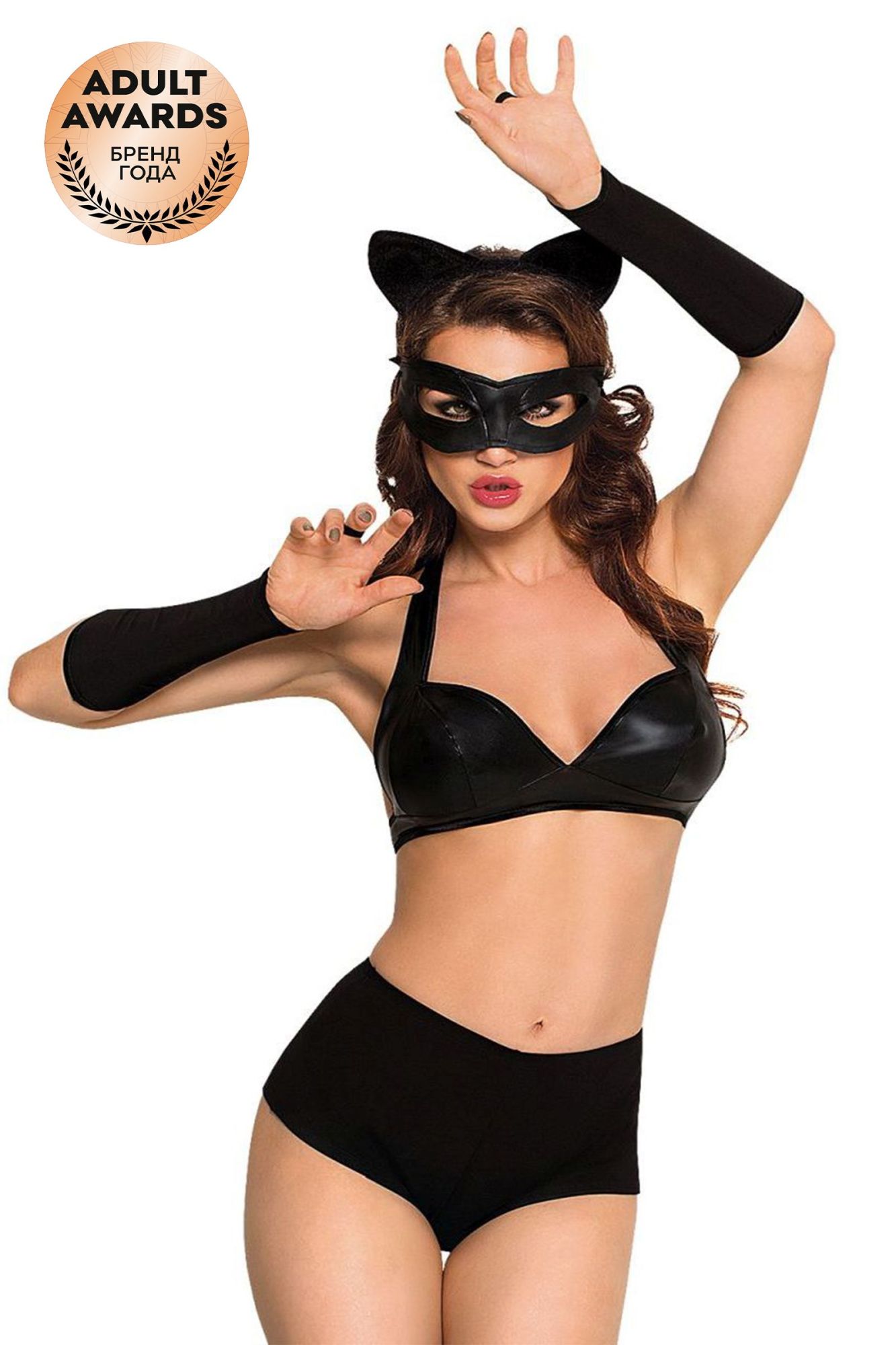 Эротическое костюм softline collection catwoman (бюстгальтер,шортики,головной убор,маска,перчатки), черный, s в Новом Уренгое