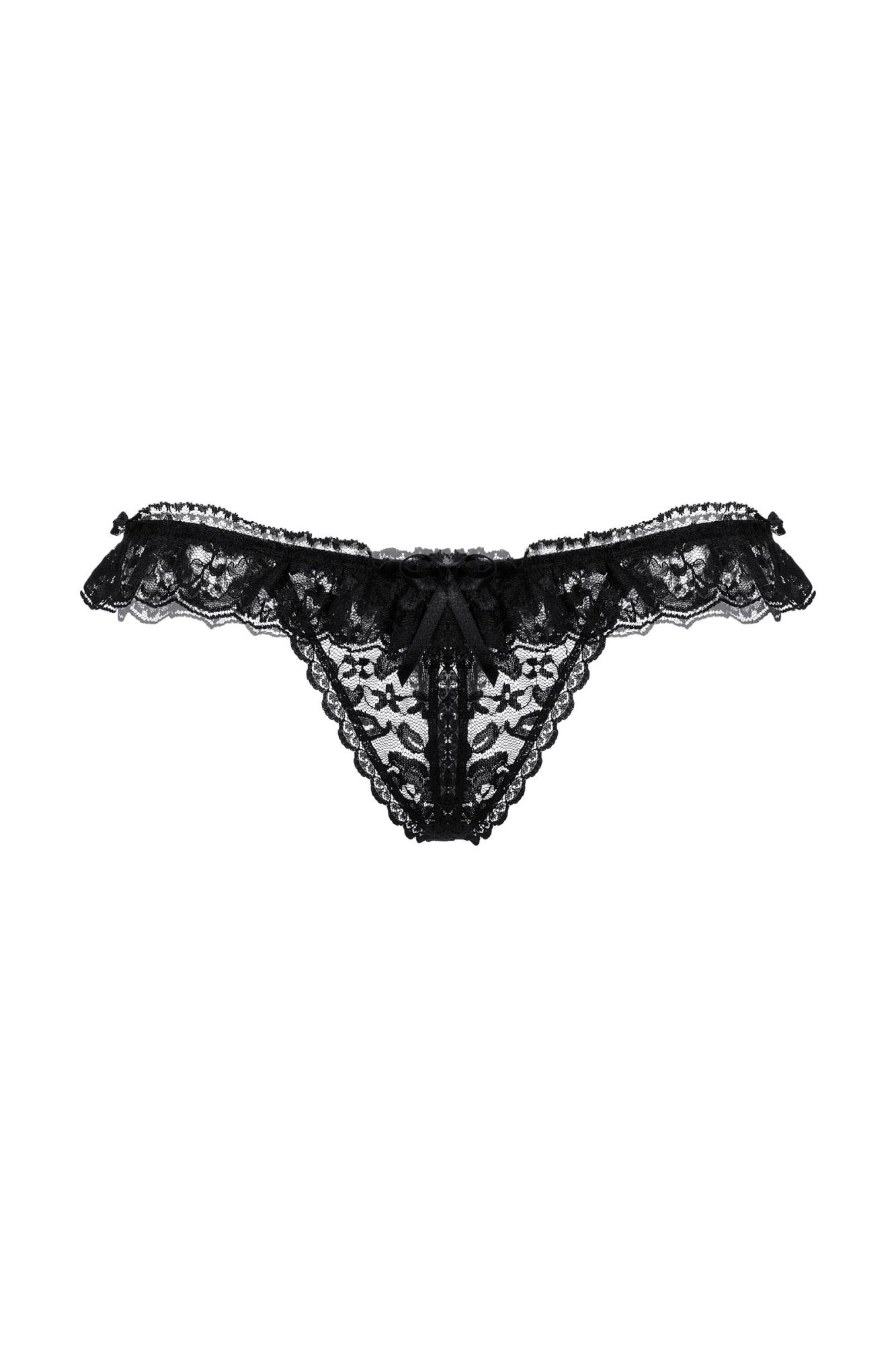Эротическое стринги с кружевной рюшей открытые softline collection, черный, s/l в Новом Уренгое